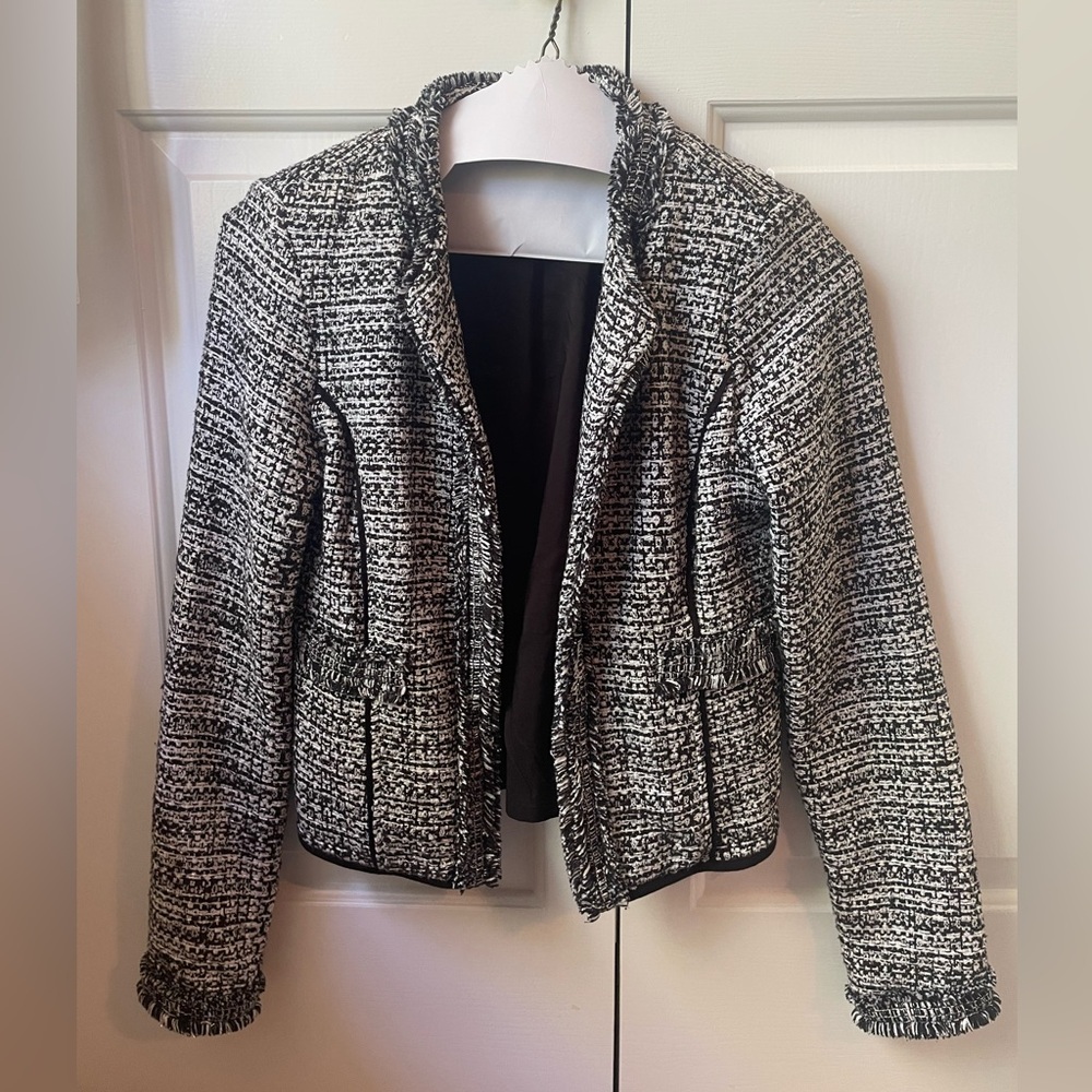 White House Black Market Black and White Tweed Sweater Blazer